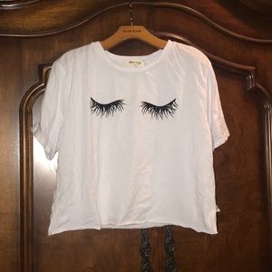 White cropped t-shit glitter eyelashes size XL NWT